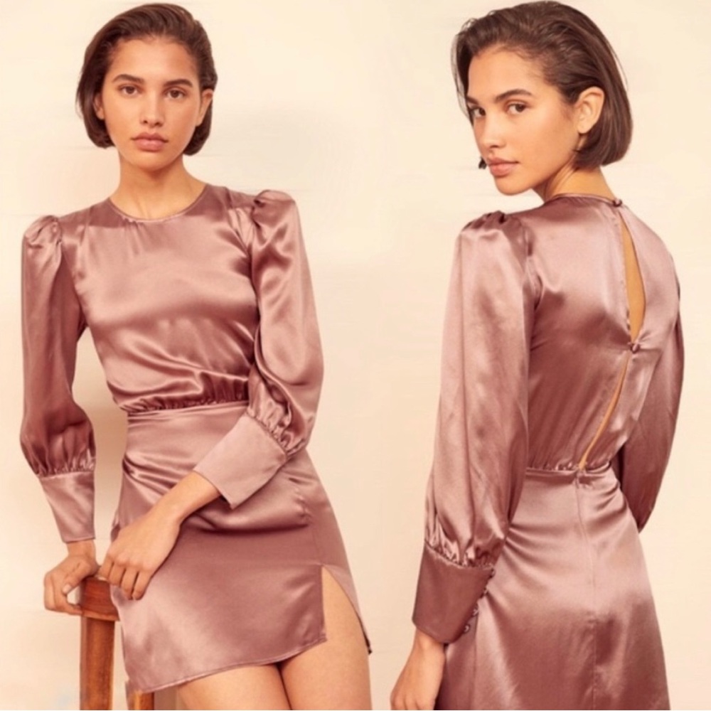 Reformation Cairo 100% Silk long sleeve dress